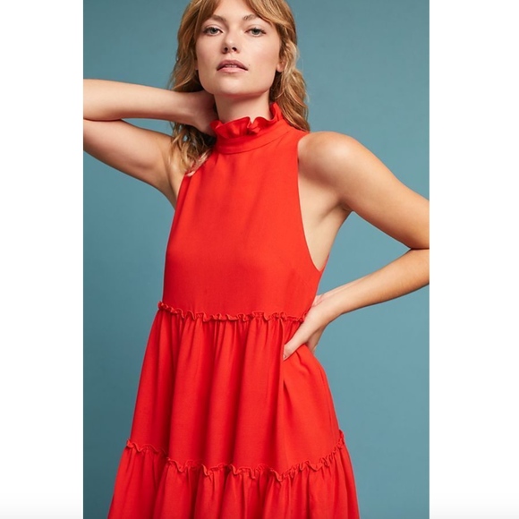NWOT Anthropologie Ruffled Turtleneck Swing Dress - Picture 2 of 5